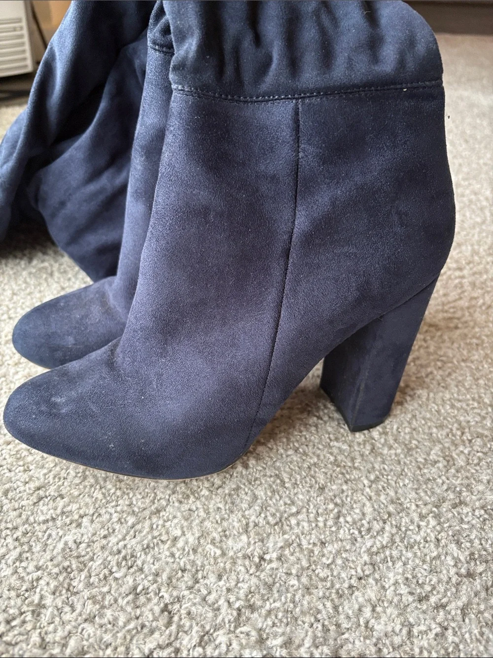 Aldo Navy Blue Over-the-Knee Stretch Suede Block Heel Boots